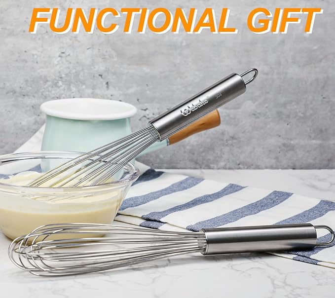 Webake 11" Stainless Steel French Whisk French Whip for Professional or Home, 304 Metal Whisk Set of 2