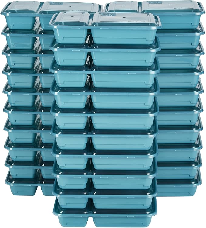 GoodCook Food Storage Containers for Meal Prep Rectangle Two Compartments & Made without BPA, 60-Piece Set, Teal