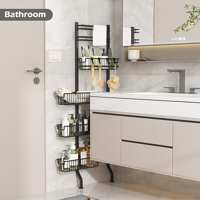 BUKFEN 6-Tier Slim Corner Shelf, Spice Rack Next to Fridge Slim, Narrow Storage Cabinet Organizer for Kitchen, Bathroom