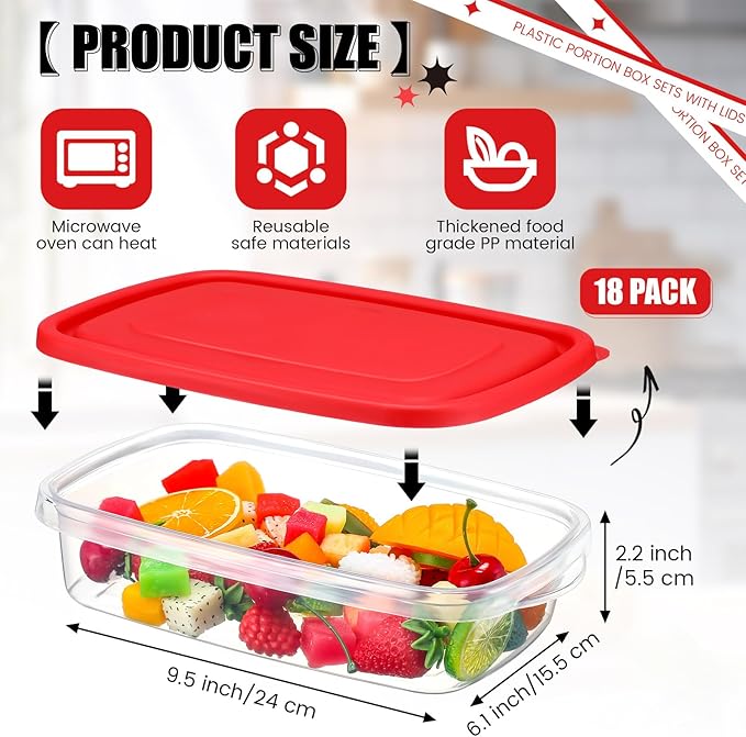 Qinyoung 18 Pcs 33 Oz/ 4 Cups Plastic Food Storage Containers with Lids Portion Box Sets with Cover Stackable Plastic Containers with Lids Microwave Freezer Dishwasher Safe (Red)