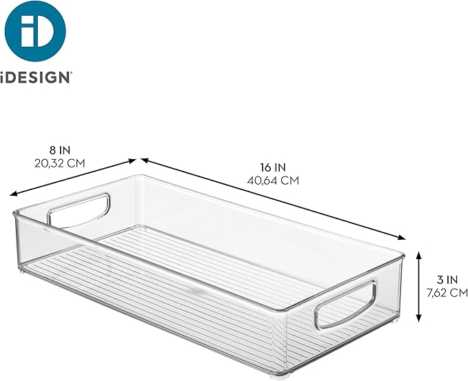 iDesign Stackable Clear Plastic Extra Long Pantry Organizers and Cabinet Storage Bins for Kitchen, 2-Pack