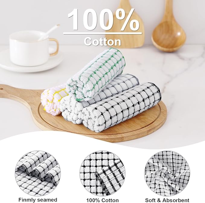 Kitinjoy Cotton 8 Pack Terry Kitchen Dish Cloths, 12 x 12 Inches Super Soft and Absorbent Dish Rags, Quick Drying Dish Towels for Washing Dishes, Black