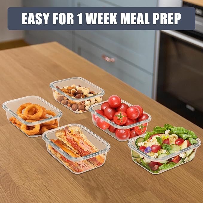 6pack 12oz Small Glass Meal Prep Containers, Glass Food Storage Containers with Snap Leak Proof Lids, Microwave, Freezer and Dishwasher Safe (Grey, 12oz)