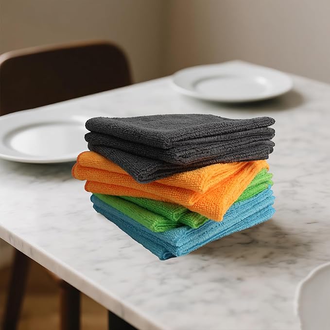 Tricol Clean 12 Pack Microfiber Cleaning Cloth 11.8x11.8inch - Streak-Free, Reusable Wipes for Glass, Kitchen, Car, Dusting - Absorbent & Lint-Free (Mixed 4 Colors 03, 11.8 x 11.8 in)