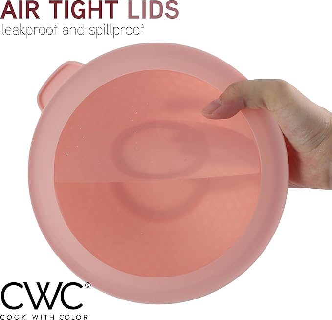 COOK WITH COLOR Mixing Bowls with Lids - 12 Piece Plastic Nesting Bowls Set includes 6 Prep Bowls and 6 Lids, Microwave Safe Mixing Bowl Set, Rose Embossed