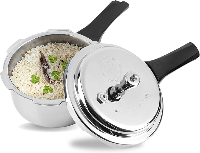 Vinod Platinum Triply Stainless Steel Outer Lid Pressure Cooker 1.5 Litre/Gasket Release System/Induction and Gas Base Cooker/ISI Certified- Silver