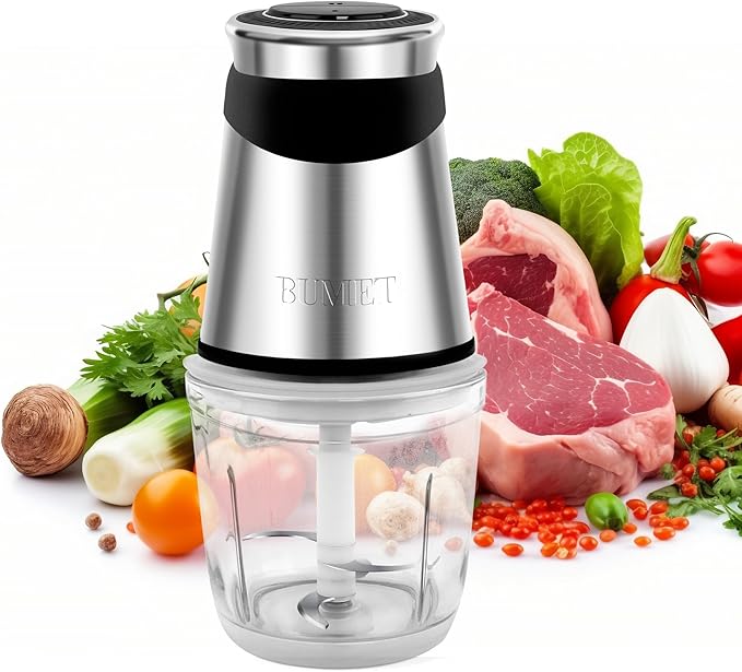 BUMET Electric food processor vegetable chopper 500W one 2.5cup bowl one bi-layer 4 blades Mini Food chopper for home use,Mincing, and Puree for kitchen aid, baby foot