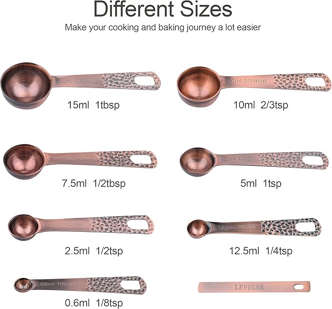 Smithcraft Measuring Cups and Spoons Set 14, Copper Measuring Cups and Spoons Set for Dry & Liquid, Metric & US Stainless Steel 6 Measure Cups and 7 Spoons Set w/Leveler for Kitchen & Baking