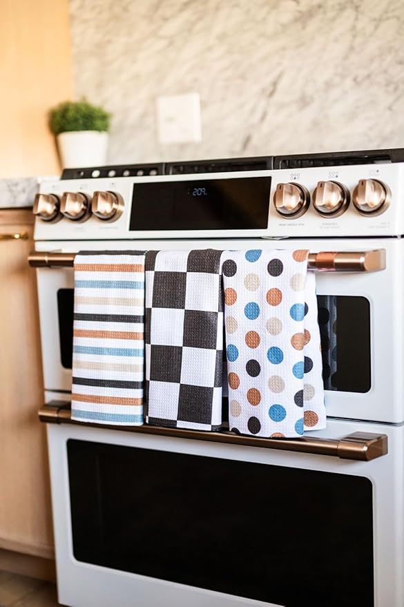 || 3 Pack Double Sided || Kitchen Towels || Dish Towels || Highly Absorbent || Hanging Loop || Dish Cloths || Modern || Designer Prints (dots,Stripes,Checkered)