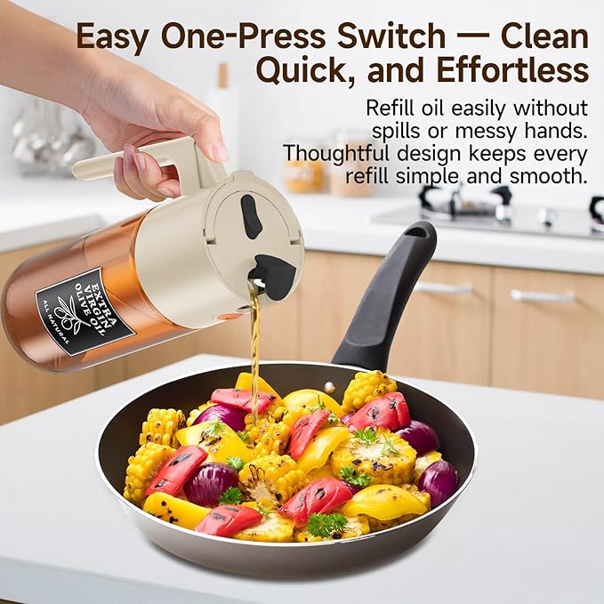 Oil Sprayer Set 16oz/500ml 2 Pack Glass Oil Spray Bottles for Cooking, Kitchen Oil Sprayer Set for Air Fryer Salad Grilling Family Use, UV Resistant Glass（Black+Beige）
