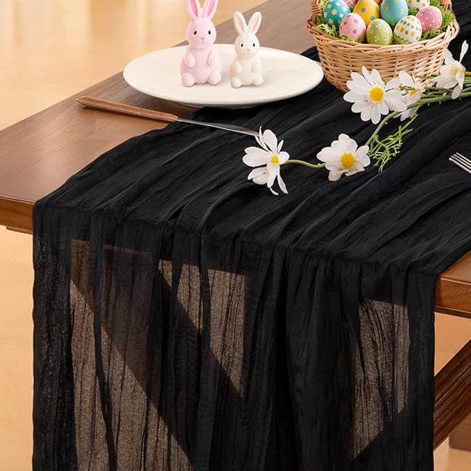 Socomi Black Table Runner Boho Rustic Gauze Easter Spring 120 inch 10FT Cheese Cloth Runner for Wedding Party Baby Shower Birthday Home Decor Holiday Decorations