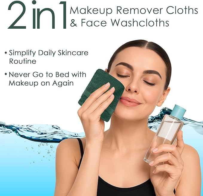 DAN RIVER 12-Pack Premium 100% Cotton Huntergreen Face Towels for Bathroom - Reusable Face Wash Cloths for Showering 12x12 Inches - 550 GSM Super Soft & Absorbent Luxury WashCloths for Body, Spa & Gym