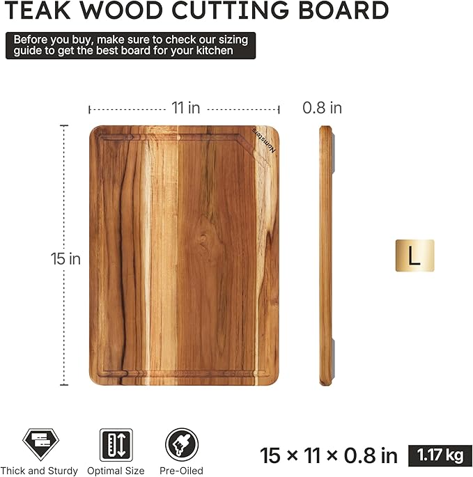 Teak Cutting Board 15inch Non Slip Over Sink Kitchen 2026 First Apartment Essentials Wooden Cutting Board New Home Must Haves Accessories House Warming Decor Housewarming Hostess Host Gifts L
