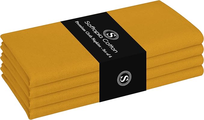 Cloth Napkins 100% Cotton 17x 17 Inches Table Napkin for Dining, Lunch, Holiday Parties & Cocktail, Decorative Washable Napkins - Mustard Yellow (Set of 4)