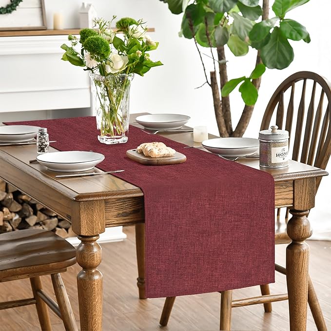 Artoid Mode Dark Red Table Runner, Seasonal Christmas Valentine's Washable Kitchen Dining Table Decoration for Home Party Decor 13x108 Inch