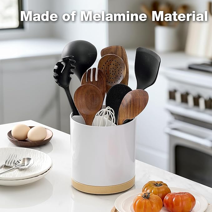 Meolibour Extra Large Porcelain Like Kitchen Cooking Utensil Holder, 360° Rotating Utensil Crock, 7.2" Unbreakable for Countertop, for Farmhouse Kitchen Decor with Rotatable and Detachable Base