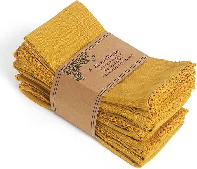 ACCENTHOME Mustard Cloth Napkins Set of 6 18x18 inch Cotton Dinner Napkins - Washable Soft Premium Hotel Quality Reusable Napkins Perfect Table Napkins for Family Dinners, Weddings & Everyday Use