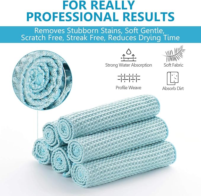 8 Pack Waffle Weave Microfiber Towels,Premium 3D Mesh Waffle Weave Quick Drying Towel for Car Detailing,All-Purpose Streakless Microfiber Cleaning Cloth Kitchen Dish Rags,12 x 12 Inches,Blue