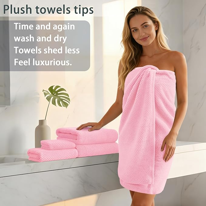 VOOVA & MOVAS Pink Bath Towels Set of 4, Large 30" x 56" - 100% Cotton | Quick Dry | Light Weight | Thick | Soft | Absorbent, Decorative Bath Towels, Towel Gift Set, Baby Pink
