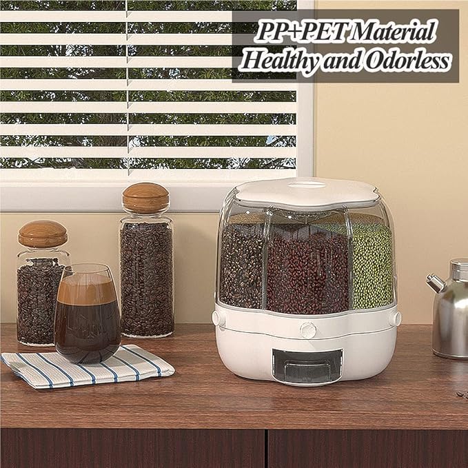 XIYAO 30lb Rice and Grain Storage Container, 360° Rotating Food Dispenser Measuring Cylinder with Lid Moisture Resistant Household, Airtight Storage of Black Rice, Yellow Rice and Other Small Beans