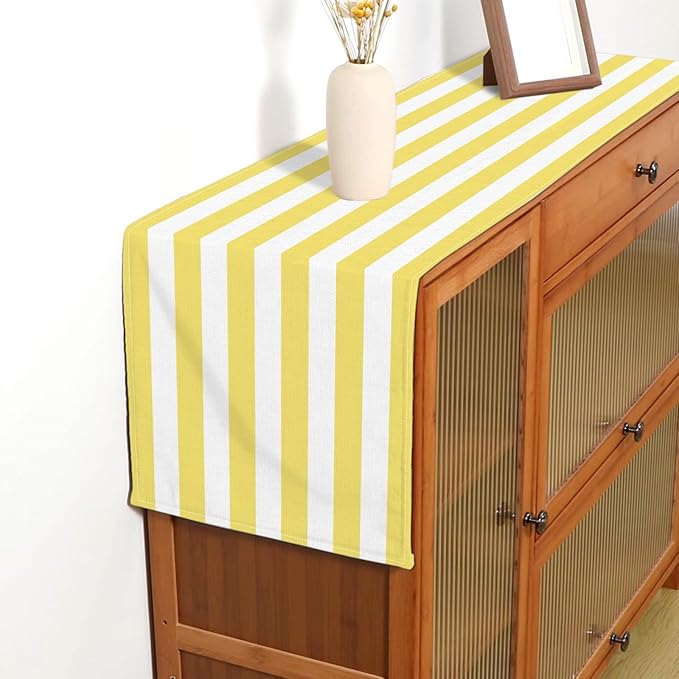 Yellow and White Cabana Striped Table Runner Birthday Party Decoration Baby Shower Dining Room Home Kitchen Table Decor (Yellow, 13" x 90")