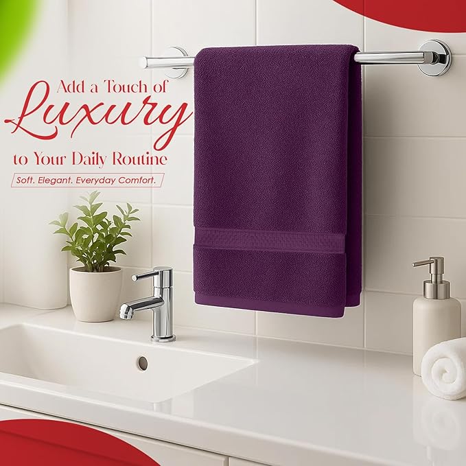 RIVERSIDE 6 Pack Premium Hand Towels Set, 16x28 inches, 100% Ring Spun Cotton, 600 GSM, Soft, Quick Dry and Highly Absorbent, Towels for Bathroom, Kitchen, Gym, Spa - Purple Passion