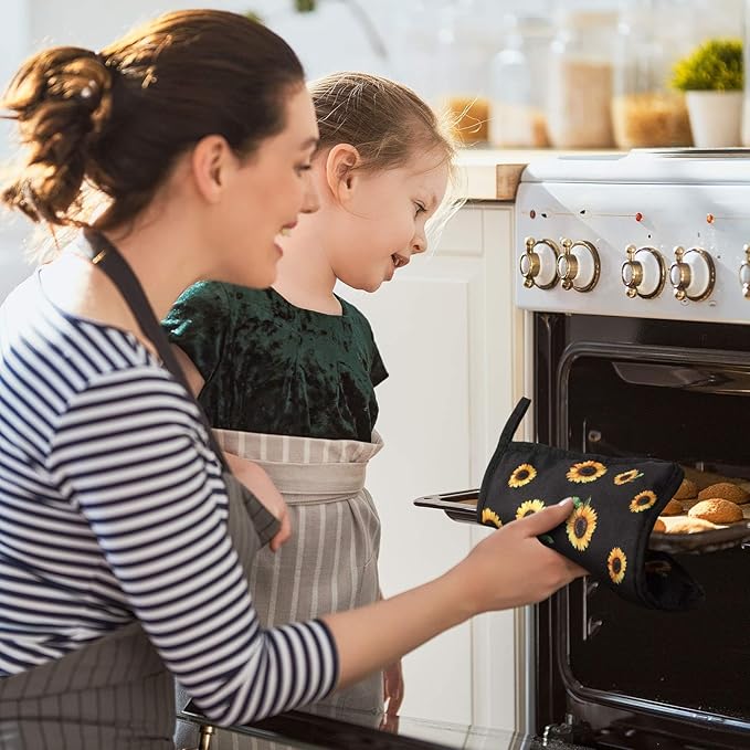Bencailor 12 Pcs Pot Holders with Pocket Kitchen Hot Potholders Hot Pad Oven Mitts Cookie Bag Oven Gloves for Kitchen Gift Baking Cooking(Yellow,Hello Sunflower)
