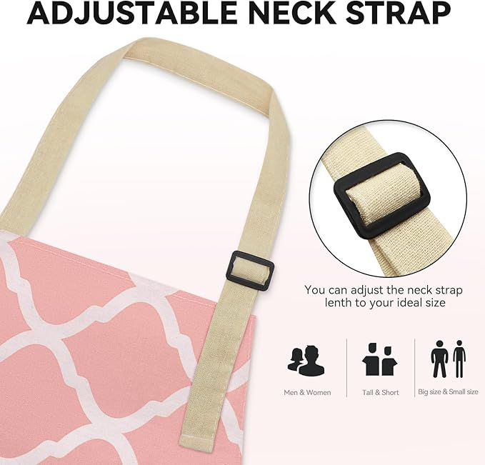 2 Pieces Aprons for Women with Pockets, Cotton Linen Waterproof Kitchen Cooking Aprons, Chef Apronfor Men Women with Adjustable Neck Strap and Long Ties(Pink/Yellow)
