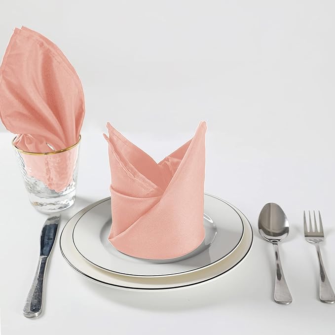 Cloth Napkins 17x17 inch Washable Polyester Dinner Napkins Soft Table Napkins for Wedding Party Dining Banquet(Dusty Pink,12PCS)