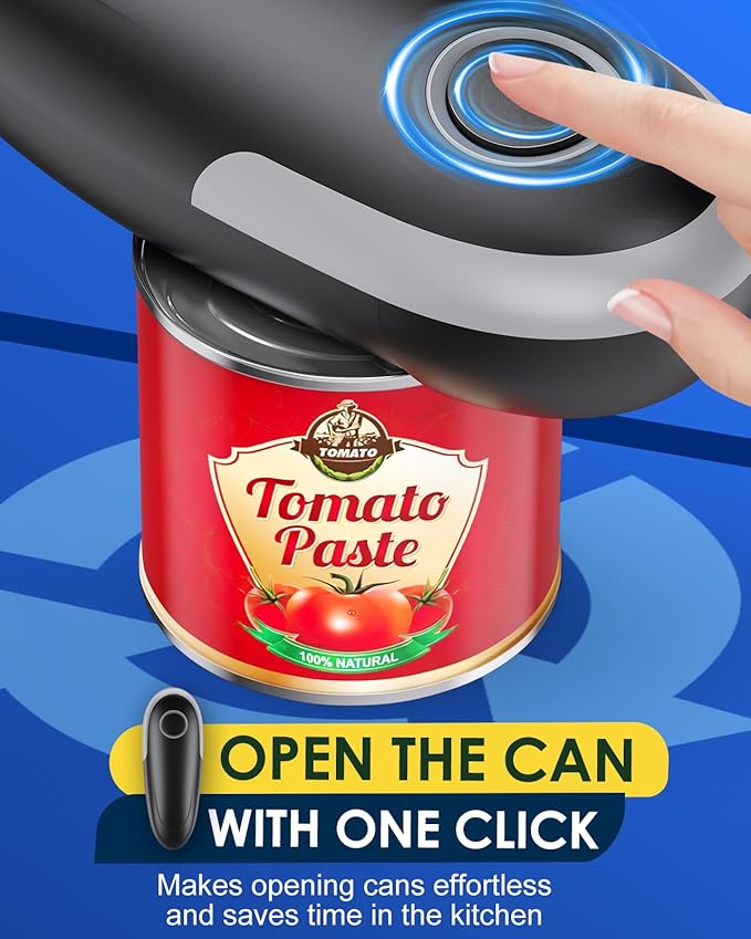 Electric Can Opener, One-Touch Automatic Can Opening with Smooth Edges, Food Safety Handheld Battery-Operated Can Opener for Kitchen and Seniors, Arthritis, Hands Free, Lid Remover, Kitchen Gadgets