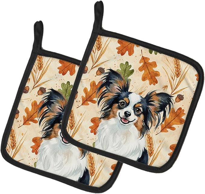 Caroline's Treasures Tricolor Papillon Heirloom Fall Pair of Pot Holders Pair 7.5x7.5 Quilted Insulated Hot Pads Decorative Kitchen Gift Made in USA