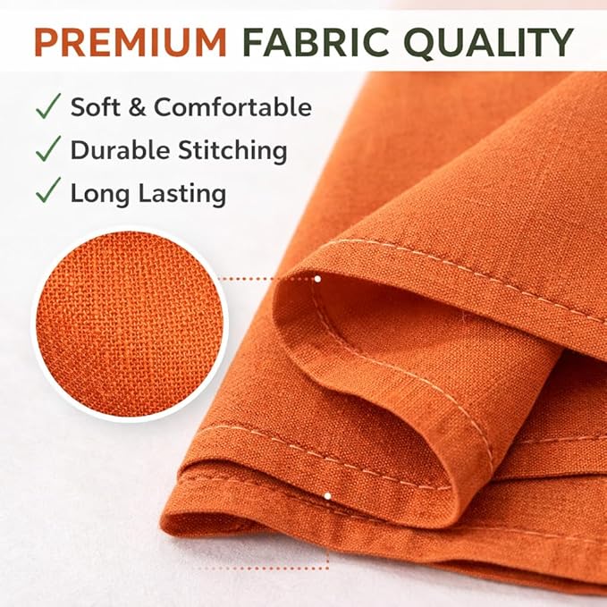 Marubhumi Cotton Cloth Dinner Napkins Set of 12, 18x18 Natural Premium Quality Mitered Corners Cotton Blend Wedding and Cocktail Napkins, Machine Washable (Orange)