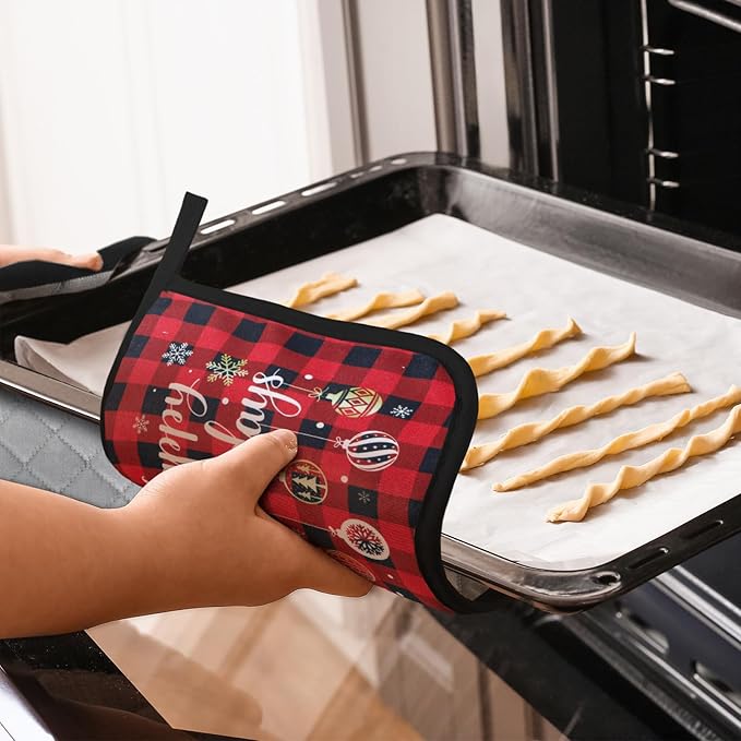 Bencailor 12 Pcs Pot Holders with Pocket Kitchen Hot Potholders Hot Pad Oven Mitts Cookie Bag Oven Gloves for Kitchen Gift Baking Cooking(Red,Classic)