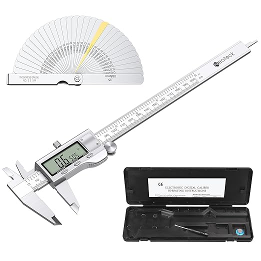 Neoteck 8 inch Digital Caliper and Feeler Gauge Set Stainless Steel LCD Display Digital Caliper Measuring Tool with Fraction/Inch/MM Conversion Used for Inside,Outside Diameter,Depth,Step Measurement