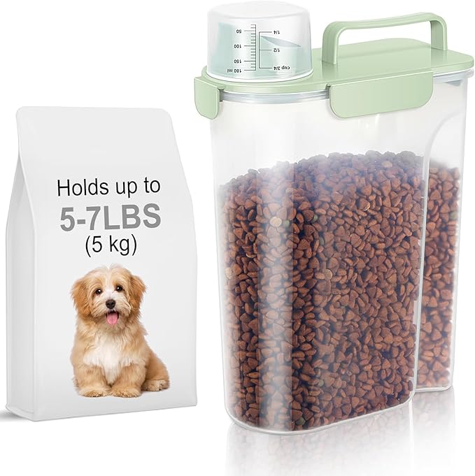 LEAWALK 5-7Lbs Dog Cat Food Storage Container with Upgraded Large Nozzle BPA-free, 4 Snap Seals Plastic Pet Food Storage Containers with Handles are Easy to Clean and Carry