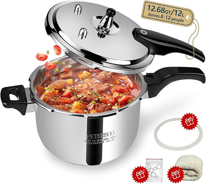Premium 12 Quart Stainless Steel Pressure Cooker, Commercial Grade Luxury Cookware, Brand Quality Durability, Professional Performance for Large Families & Events