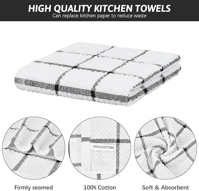 Nialnant Cotton Terry Dish Cloths,Super Soft Dish Towels for Kitchen,Absorbent Dish Rags for Cleaning,12x12 Inches,Black