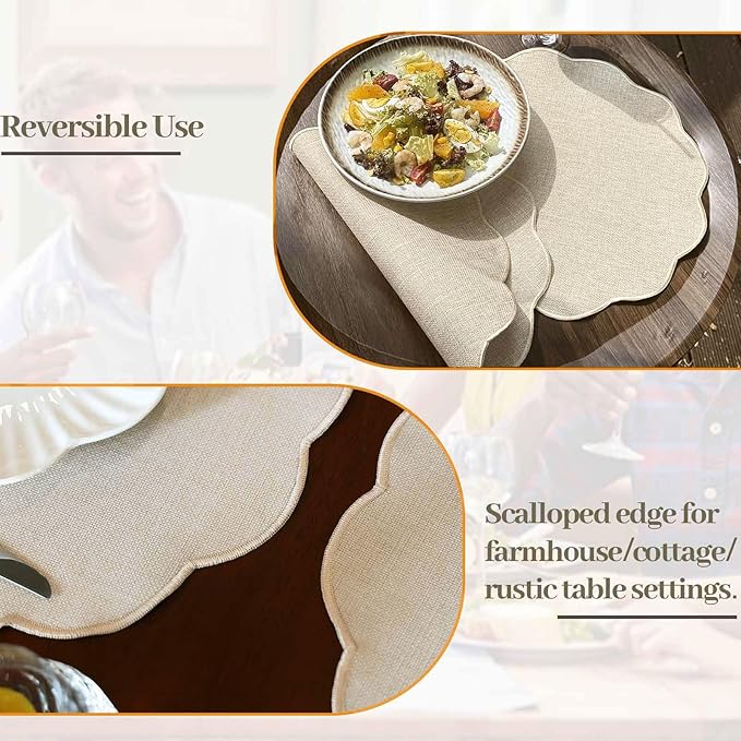 AHHFSMEI Round Faux Linen Placemats Set of 8 Heat Resistant Non-Slip Stain Proof Table Mats for Kitchen Dining Elegant Decor Place Mats (Beige,8)