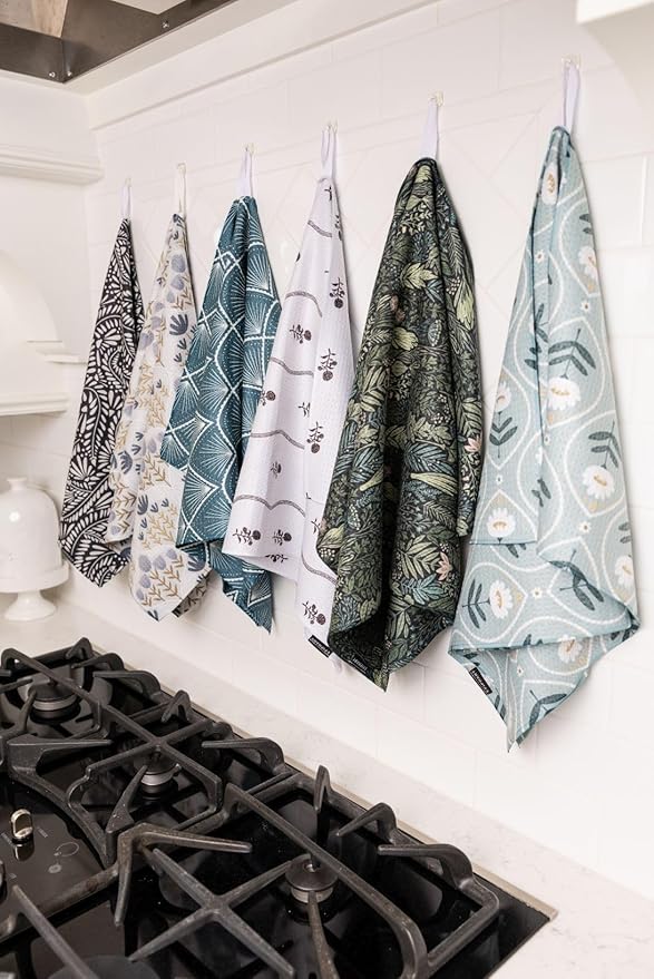 Premium Kitchen Tea Towel | Microfiber Waffle Weave | Quick Dry | Super Absorbent | Double-Sided Designer Prints | 2 Pack (Midnight Garden)