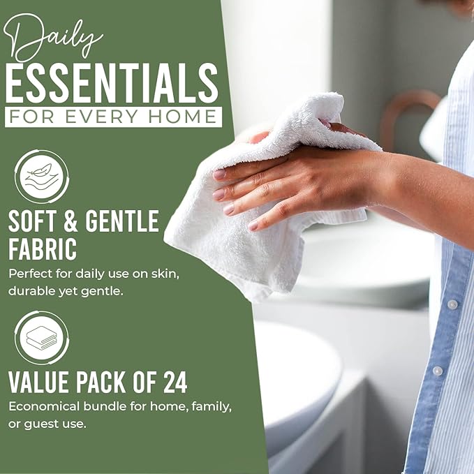 DAN RIVER 24 Pack Wash Cloths for Showering [12x12] - 100% Cotton Washcloths Premium Quality Flannel Face Cloths for Bathroom, Highly Absorbent and Soft Feel Wash Clothes, Assortment 5