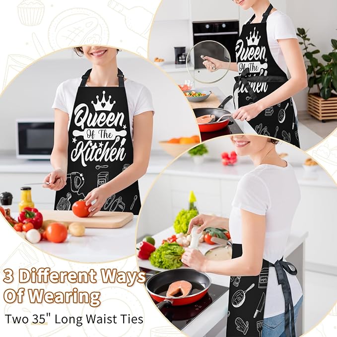 Apron with Pockets for Woman - Adjustable Kitchen Cooking Apron Chef Apron for Grilling BBQ Baking