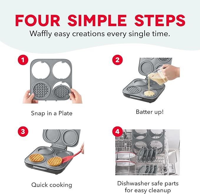 Dash MultiMaker® Family Mini Maker System - Dual Ceramic Nonstick Cooking Surfaces - Built-In Cord Wrap - Makes 4-Inch Waffles - Aqua, 8 Plates