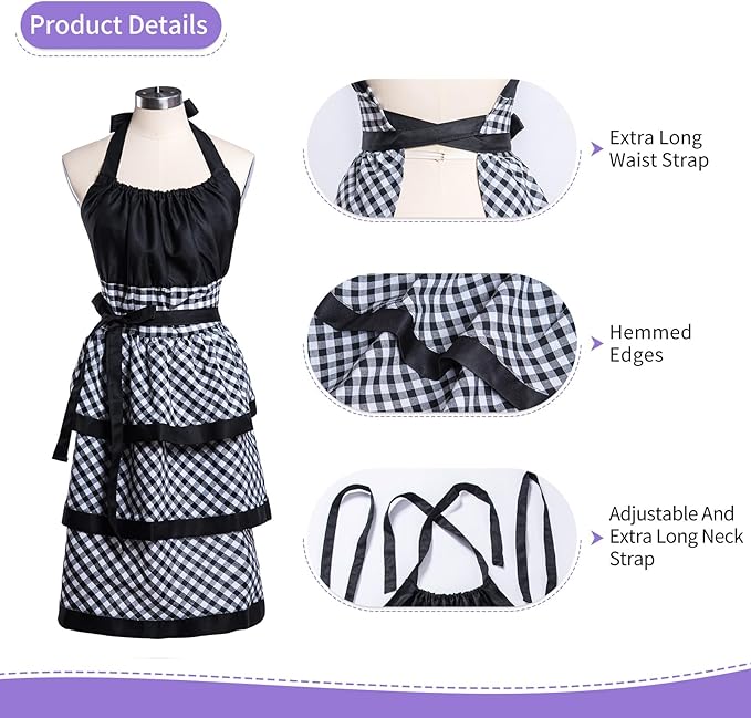Lovely Flower Pattern Retro Aprons With Large Pockets for Women Girls Cooking Kitchen Bakery Mother's Gift