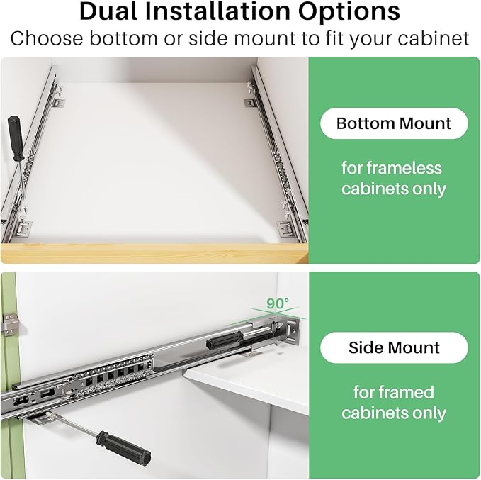Pull Out Cabinet Organizer, Soft Close Wooden Slide Out Drawers for Pots and Pans, Full-extension Roll Out Shelves for Kitchen Cabinets, Pantry Organization, Bottom & Side Mount( 21"W X 21"D x 3.4''H)