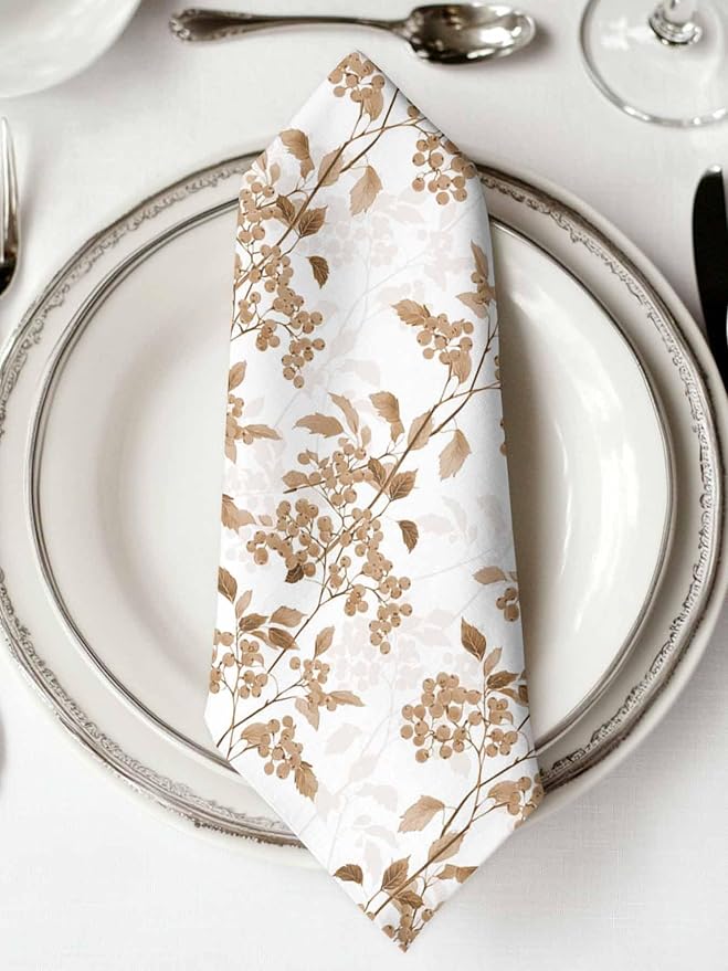 Brown Flower Cloth Napkins Set of 6 - Washable Dinner Napkins Reusable Table Napkins for Home Party Weeding Dining Table Setting Decoration,Oversized Spring Summer Retro Garden Herb Pastel Plant