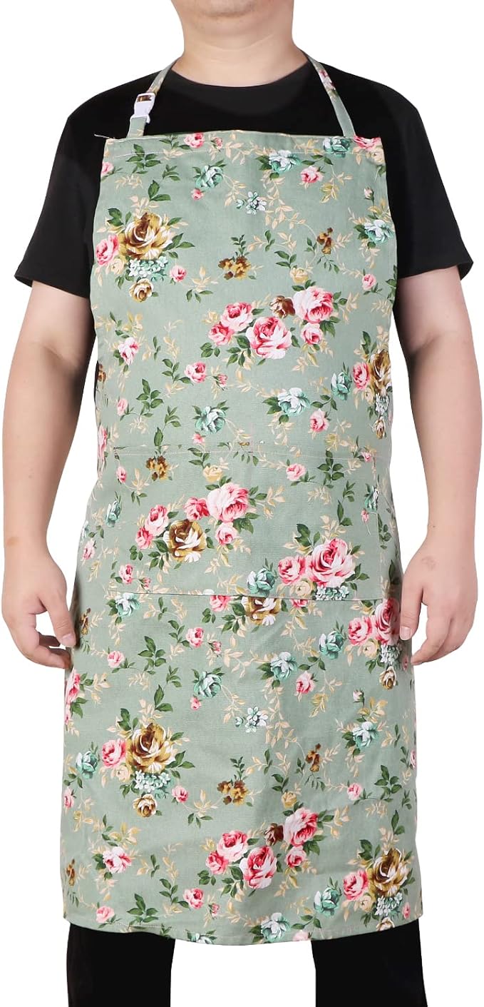 LOLOMLO Oversize Canvas Cotton Apron, Extra Large Aprons with Long Strap, Adjustable Neck Tear Resistant Plus Size aprons