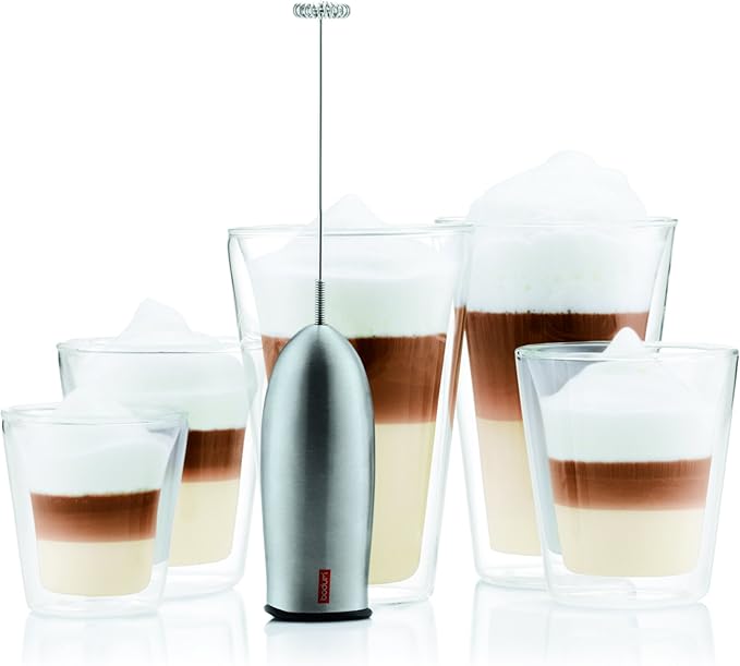 Bodum Schiuma Battery Operated Milk Frother for Coffee, Lattes, Hot Chocolate, Mocha, Cappuccino, Polished Stainless Steel