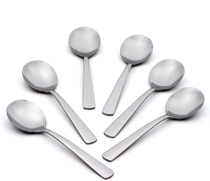 Oneida Silverware Set, Aptitude Everyday Flatware Soup Spoons Set, Service For 6, 18/0 Stainless Steel, 6.7 x 1.8-Inch, Mirror Finish, Dishwasher Safe, Utensils, Soup Spoon (Silver, 6 Piece Spoon)