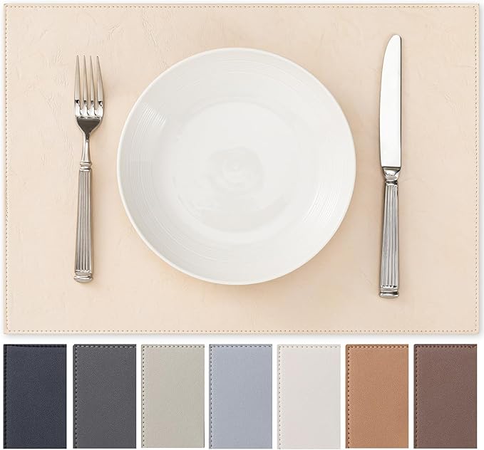 Faux Leather Placemats Set of 6 Vinyl Washable Wipeable Table Mats for Kitchen Dining Table Heat Resistant Waterproof Modern Indoor/Outdoor Placemats Non-Slip Easy Clean Place Mats (Beige)