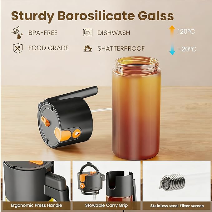 Olive Oil Spray Bottle Dispenser, 2-in-1 Glass Material Kitchen Cooking Oil Sprayer, 17 oz/500 ml Cooking Spray, Glass Spray Bottle with Tipper, Food Grade Spray for Kitchen, Salad, Frying, Barbecue